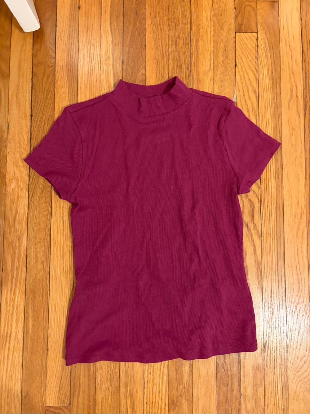 Anthropologie EUC Maeve Classic Short Sleeve Mock Neck Ribbed Top - Berry Size M